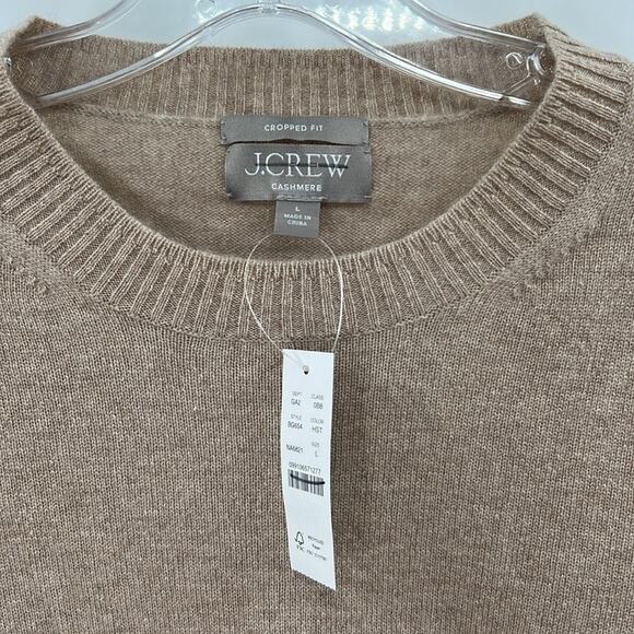 J. Crew Shrunken Cropped 100% Cashmere Sweater - Tan - Large - NWT - Picture 3 of 6